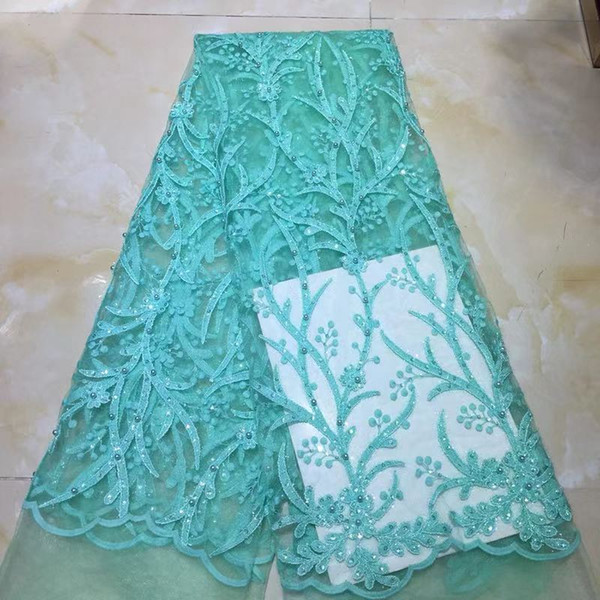 Madison Latest Lace Fabric Embroidery Tulle Lace With Sequins High Quality Navy Blue African Fabric For Party Dress