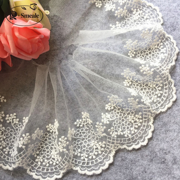 3-5-10Yards Width 11cm ivory Cotton Wire Embroidered Lace Fabric , DIY Handmade Lace Materials, Clothing Accessories RS112