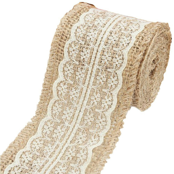 20 meters Christmas Decor Natural Burlap Jute Hessian Ribbon with Lace , 6cm Widths Wedding Party Decoration Lace Trim