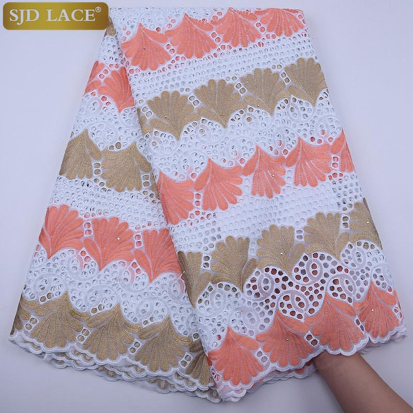 African Dry Lace Fabric High Quality With Stones Embroiderey Swiss Voile Punch Cotton For 2020 Wedding Dress A1795