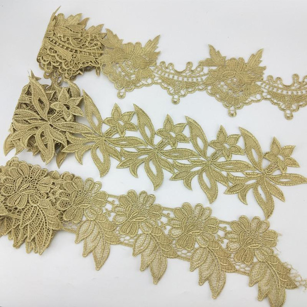 fashion gold Lace Applique Flower Sequin Lace Fabric Decoration For Garment Accessories Sew On Cloth Costura Craft