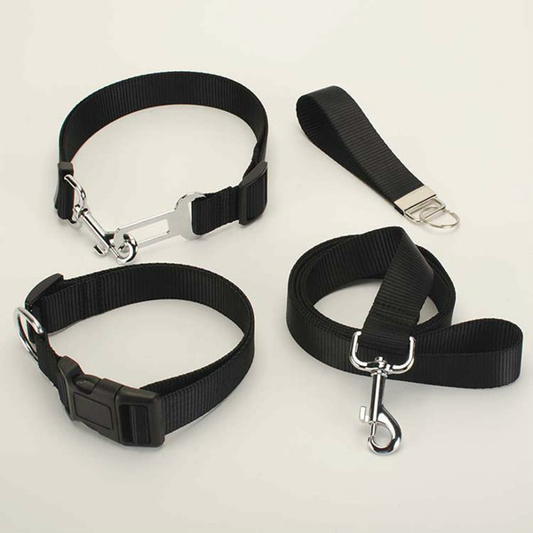 NEW Four set dog supplies,1'' 25mm Black/Pure color printed,Dog Collar & Dog Leash nylon belt,KEY fob