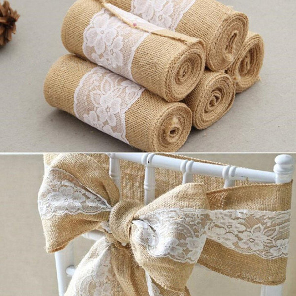 1470cm* 15cm Burlap Hessian Ribbon with Lace Sashes for Wedding Craft Party Decoration
