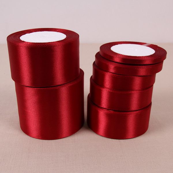 20mm Wine Red Silk Satin Ribbon with gold Wedding Party Decoration Gift Wrapping Christmas New Year Apparel Sewing Fabric gift Ribbon