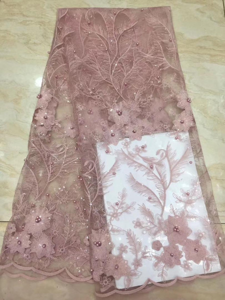 Pink African Sequins Lace Fabric 2019 High Quality French Nigerian Velvet Embroidered Tulle Lace Fabric For Dress