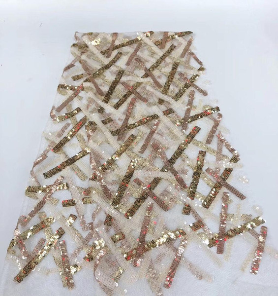 2020 African Net Lace Fabric High Quality Sequins Nigerian Wedding Lace Fabric 5Yards Sequins French Tulle For Party KR9109