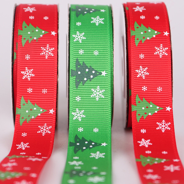 2019 10mm 20mm Green Red White Christmas Tree Snow Santa Claus Printed Grosgrain Ribbons Glitter Metallic Letter Printed Ribbon Ruban