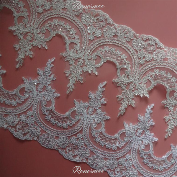 Delicate 1Y White/Ivory Sequin Cording Fabric Flower Venise Venice Mesh Lace Trim Applique Sewing Craft for Wedding Dec. 23cm