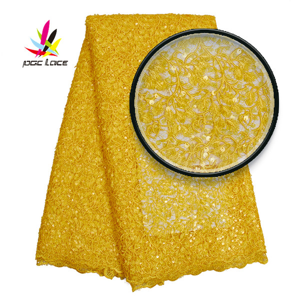 2019 New Design African Embroidered Lace Fabric For Wedding Hot Sale High Quality French Tulle Lace Fabric With Sequins AMY2536B
