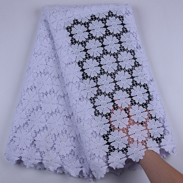 Latest French Lace Fabric Pure White African Net Embroidery guipure cord Lace Fabric For Nigerian swiss Wedding Party Dress