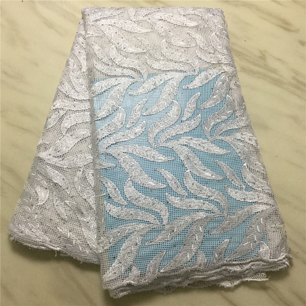 Pure white African Lace Fabrics 5 Yard Guipure Lace Fabric 2019 High Quality African Cord Fabric For Wedding Party Dresses