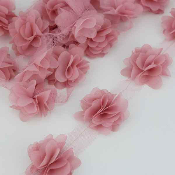 (24 pieces/lot) pink petal Chiffon lace fabric Webbing Decoration Love gift ribbons crafts 50mm width