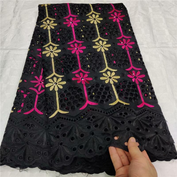 2020 Latest African Net Lace Fabric 100% Cotton Punch Embroidery High Quality Swiss voile Lace Fabric For Wedding party dress