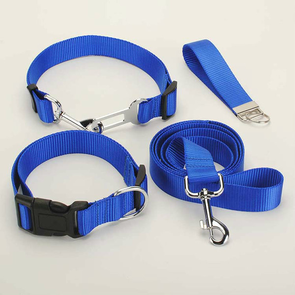 NEW Four set dog supplies,1'' 25mm Blue/Pure color printed,Dog Collar & Dog Leash nylon belt,KEY fob