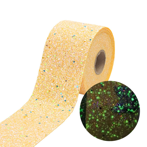 JOJO BOWS materials 75MM width Luminous Chunky Glitter Fabric Synthetic Leather Sheets Glow In The Dark DIY Hair Bows Apparel Sewing 6yards