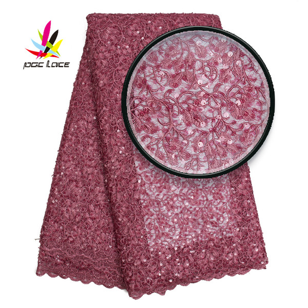 Latest African Net Embroidered Lace Fabric With Sequins 2019 Hot Sale High Quality French Tulle Lace Fabric For Wedding AMY2536B