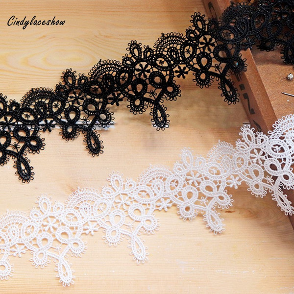 3Yards Black White Polyester Embroidered Fabric Lace Trim Ribbon Handmade DIY Sewing Supplies Craft For Costume Decoration Trims
