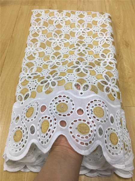 High Quality Swiss Voile Laces In Switzerland 100% Cotton Lace Fabric Gold Hollow Out African Nigerian Net Lace Fabrics 5Yards