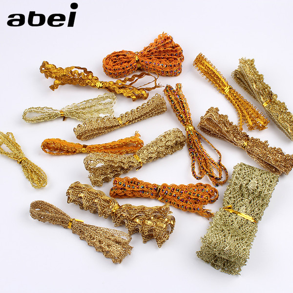 1yard/style, 5-20mm wide, Random Mix 10yards Gold Lace Ribbon Set For Cosplay Stage performance Clothing Garment Accessories