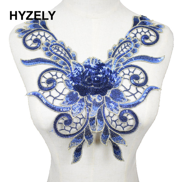 Blue Embroidered Floral Lace Neckline Neck Collar Trim Clothes Sewing Applique style Embroidery edge Scrapbooking