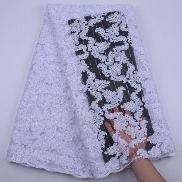 White African Lace Fabric 2019 High Quality Lace African French Net Laces With Sequins Bright Thread Tulle For Sewing S1750