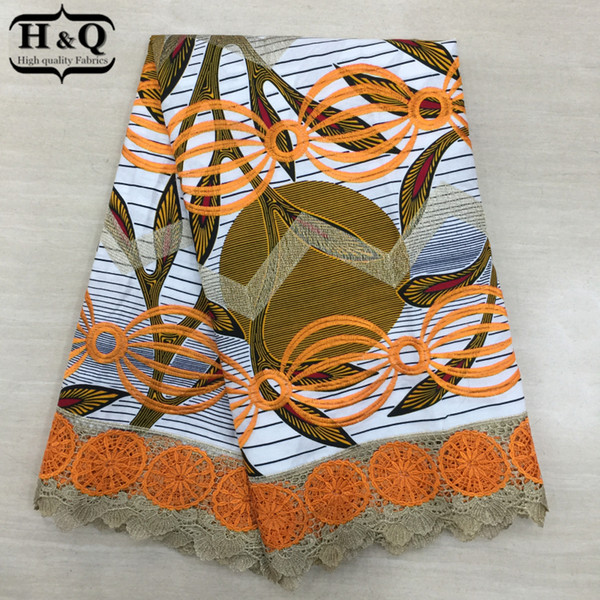 New Design Batik fabric With Lace High Quality Embroidered African Wax Lace Fabric 100% Cotton Nigerian Guipure Wax 6 Yards