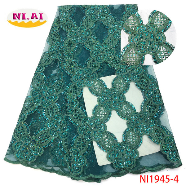 Green French Sequin Embroidery Lace 2019 High Quality Nigerian Blush Pink Lace Fabrics African Fabric NI1945-4