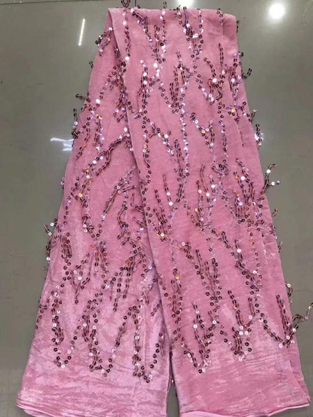 Nigerian Lace Fabric 2019 High Quality Sequin Velvet Lace Fabric orange Embroidered Tulle African Velvet