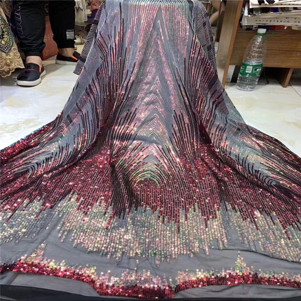 Wine/gold Nigerian sequins Lace Fabric 2019 High Quality African 3D Net Lace Fabric Wedding French Tulle Material For Dress