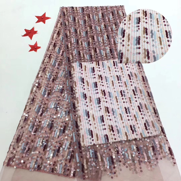 African Lace Fabric 2020 High Quality Sequins Lace Nigerian Fabric Embroidery Tulle French Material for Women KR9117