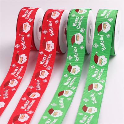 2019 25mm Green Red White Christmas Tree Snow Santa Claus Printed Grosgrain Ribbons Glitter Metallic Letter Printed Ribbon Ruban