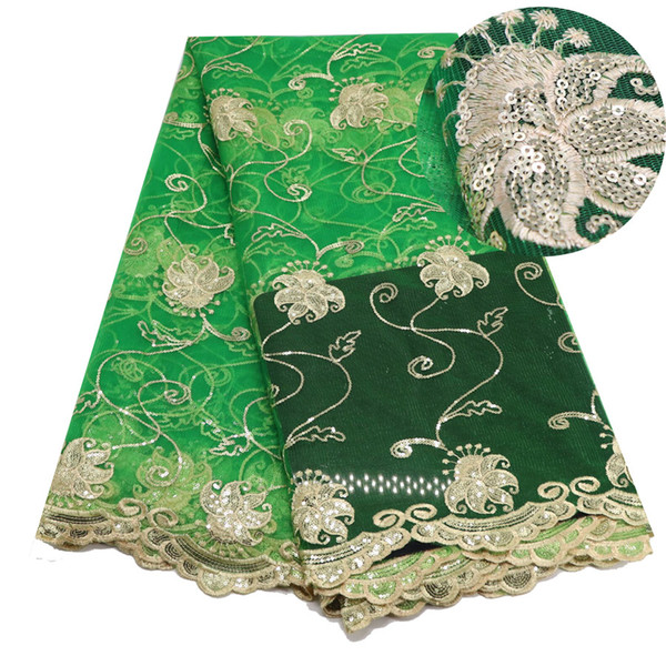 Green Wholesale African Lace Fabric High Quality Lace French Fabric Sequin Beautiful Red Color