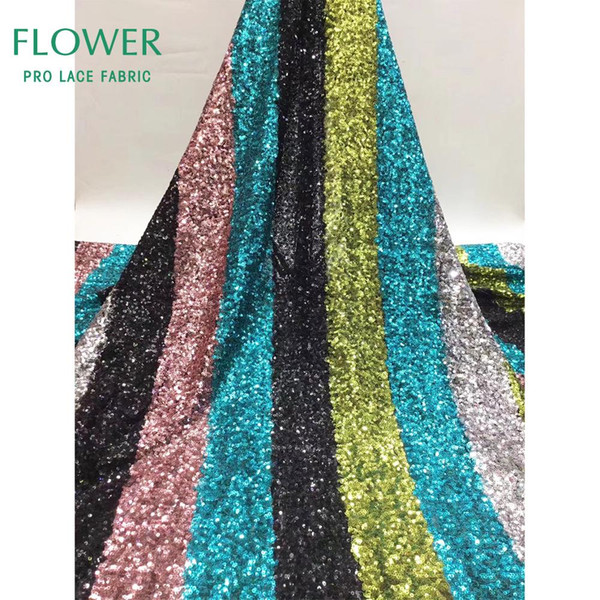 Dazzling Design Magic Color Sequined Mesh Tulle Lace Fabric 2019 African Guinea Party Wedding Dresses Sequins Net Lace Material