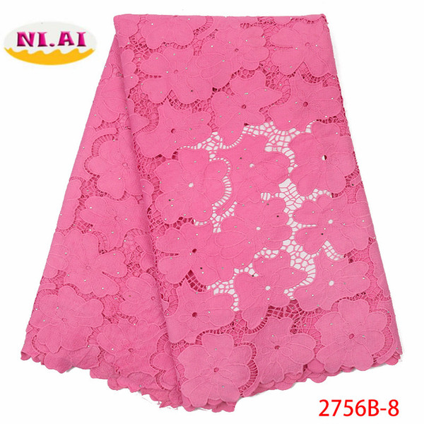 African Lace Fabrics 2019 High Quality Lace Nigerian Stones Fabric Bride Milk Silk French Fabric For Dress XY2756B-8
