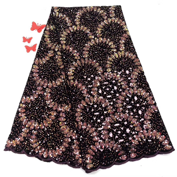 Newest Nigerian Net Sequins Organza Lace Fabric 2019 High Quality African French Tulle Lace Fabrics For Party Dress