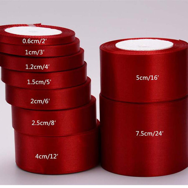 100yards/lot 15/20/25/40/50mm Wine Red Color Single Face Satin Ribbon DIY Gift Wrapping Christmas Wedding Party Ribbon
