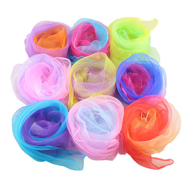 Hot gradual change of the small silk scarf children Shawl Beachwear small square for dancing Silk Scarf Presents for the children IB474