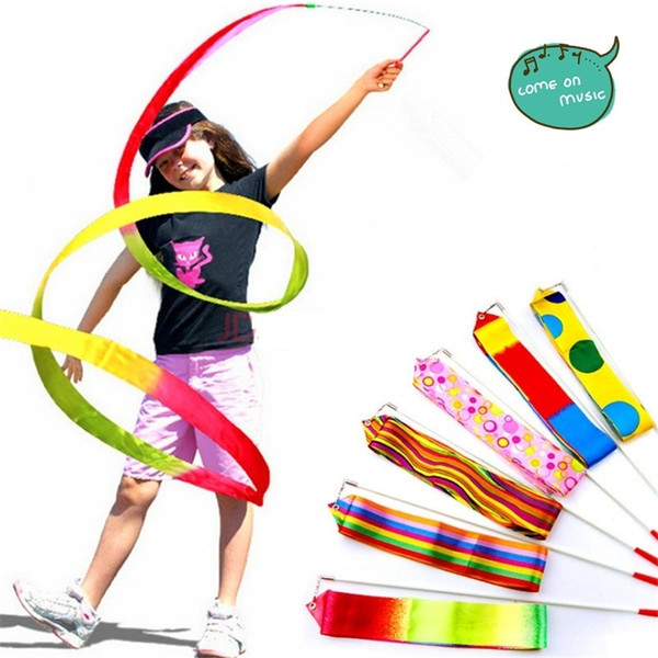 2017 4M Dance Ribbon Gym Art Gymnastic Rhythmic Ballet Streamer Twirling LONG Rod chl198-LB (Color: Multicolor)