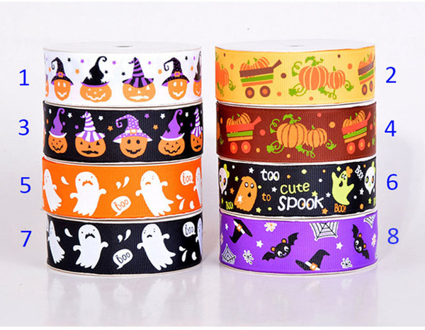 Ribbon 25mm wide Halloween pumpkin cute DHL cartoon printed grosgrain ribbon 100yards/roll for headband hair tie gift packaging ribbon B