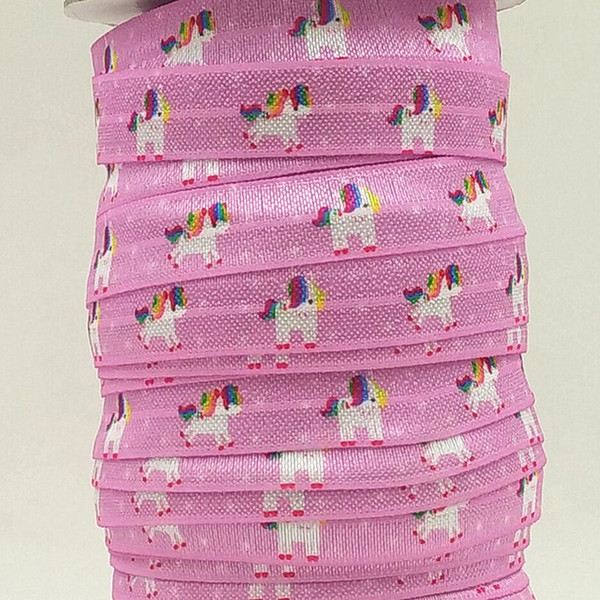 ribbon wholesale/OEM 5/8inch 15mm 160301005 unicorn on purple design folded over elastic FOE for hair tie 10 yards free shipping