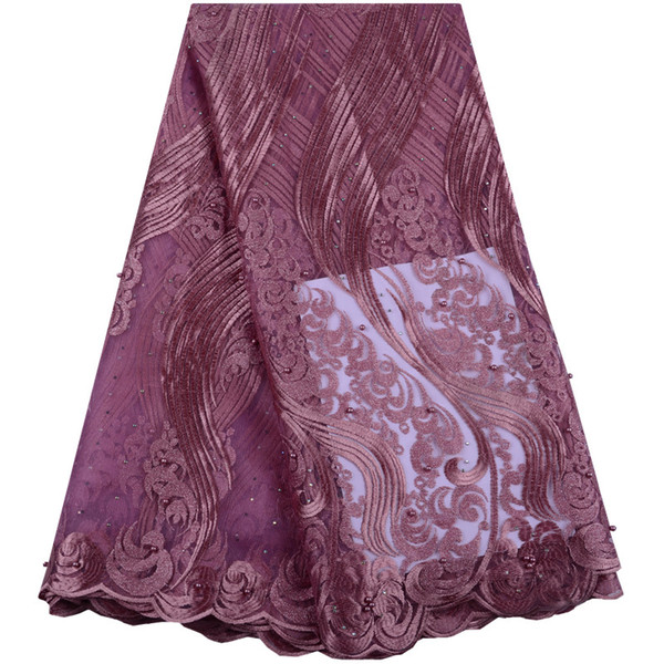 2019 Latest French Nigerian Lace Fabric High Quality Tulle African Lace Fabric Wedding African French Tulle With Beads 1491