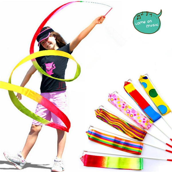 4M Dance Ribbon Gym Art Gymnastic Rhythmic Ballet Streamer Twirling LONG Rod chl198-LB (Color: Multicolor)