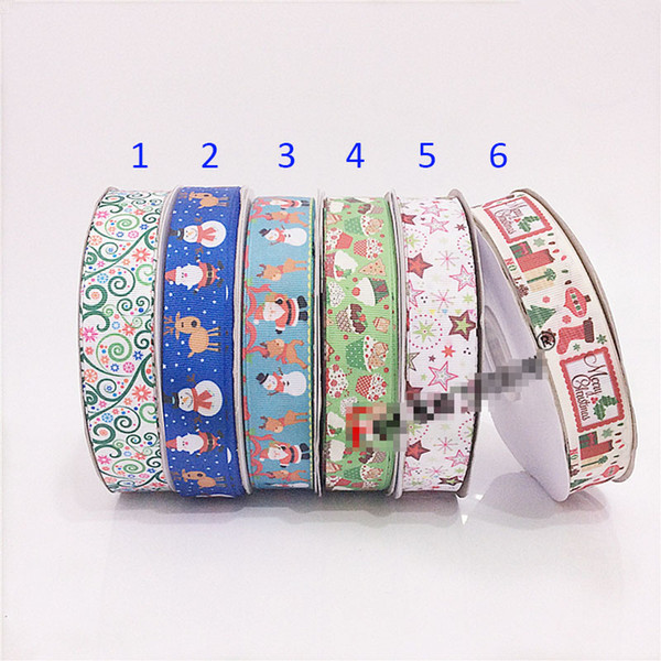 Ribbon 2.5cm wide Christmas snowman elk cute cartoon printed grosgrain ribbon 50yards/roll for headband hair tie gift packaging ribbon B