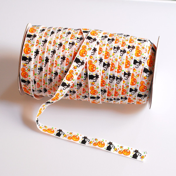 Pumpkin Prints Elastics for Hair Ties DIY Halloween Theme Craft Supplies Polyester Fashion Ponytail Hair Bands Knob Bracelets Ingredients