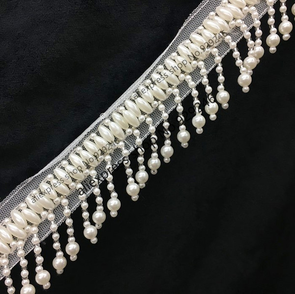 5.5cm fake pearl fringe for collar beaded lace with white mesh dangle garment trimmings for dancing dress clothing accessory