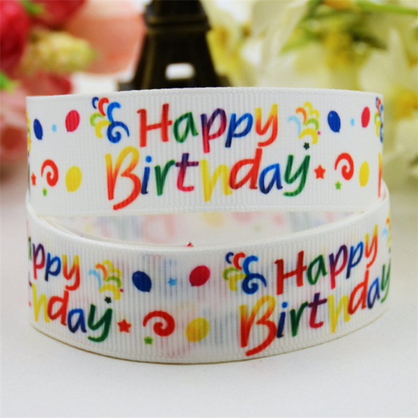 Happy Birthday pattern printing Grosgrain Ribbons 0.86inch 22mm 6colors Kids party DIY props for Garment clothing hair accessories MOQ 20Y