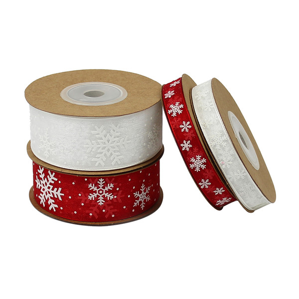 10mm 25mm Organza Ribbon Snowflake Christmas Ribbons for Handmade DIY Gift wrapping decoration wholesale 50meters/lot