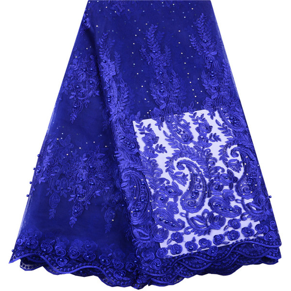 2019 Latest Beaded French Nigerian Laces Fabric High Quality Tulle African Laces Fabric Wedding African French Tulle Lace 1492