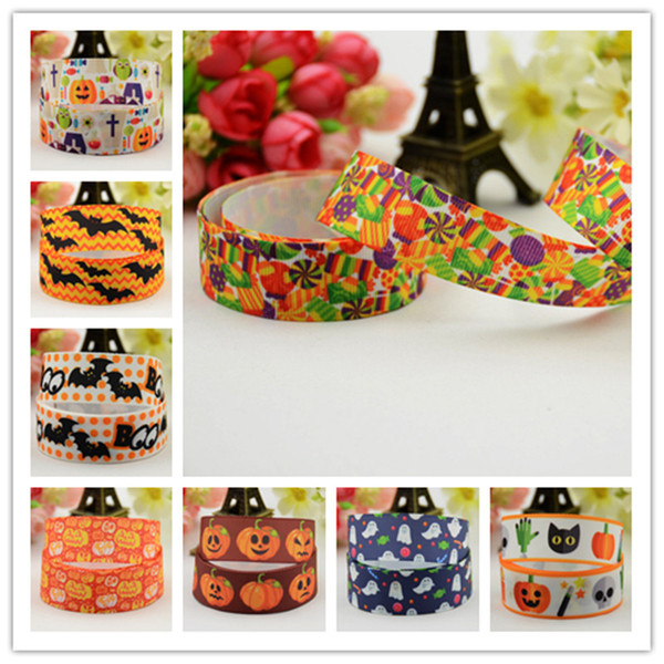 Holloween printing Grosgrain Ribbons 22mm pumpkin ghost dessert Kids DIY props Garment clothing hair accessories MOQ 20Yards