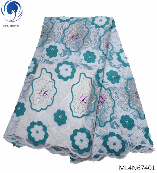 Beautifical French tulle lace fabrics with stones and beads 2019 high quality fabrics tulle laces dress 5yards/lot ML4N674